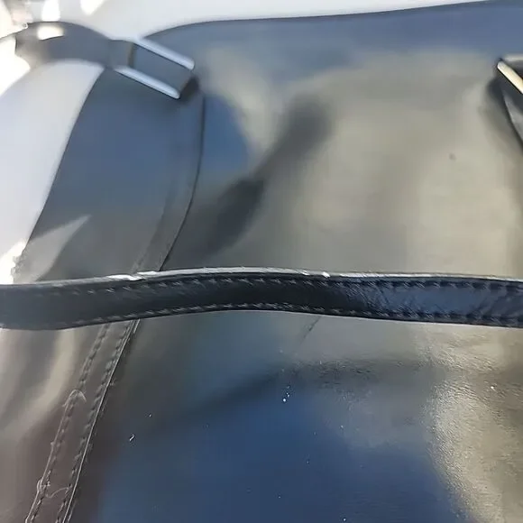 Vintage Saks 5th Ave Genuine Leather Black Bucket Structured Shoulder Bag Purse - Picture 7 of 13